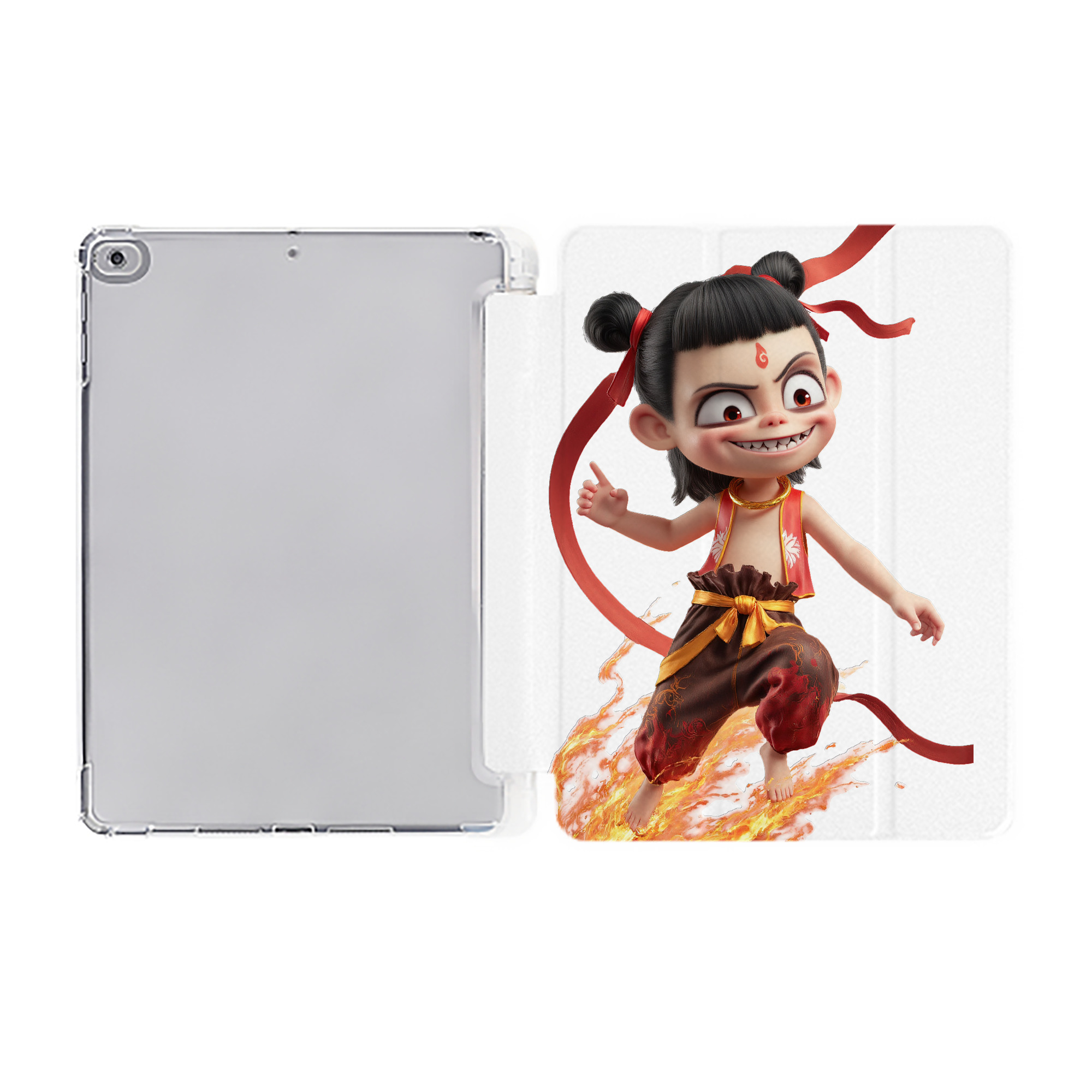 Ne Zha 2 ナタ 魔童の大暴れ IPad ケース ペン収納付き 三つ折りスタンド PUレザー×シリコン 対応機種9.5/10.5/10.9インチ